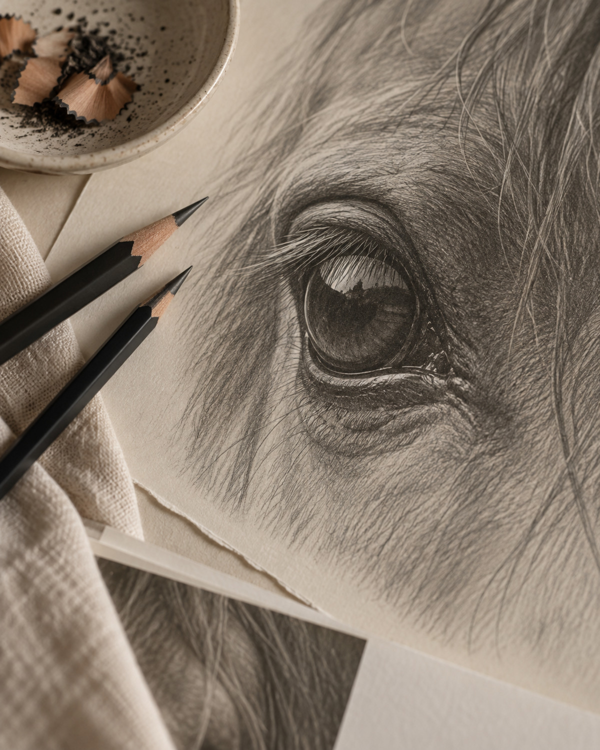 Graphite pencils and drawing detail